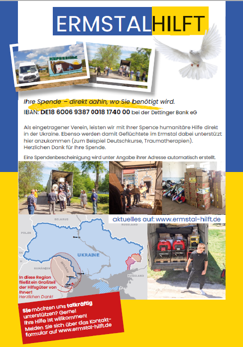 Ukraine – wir von zugetextet.com tun was: Kostenlose Anzeige und Spende für Ermstal Hilft
