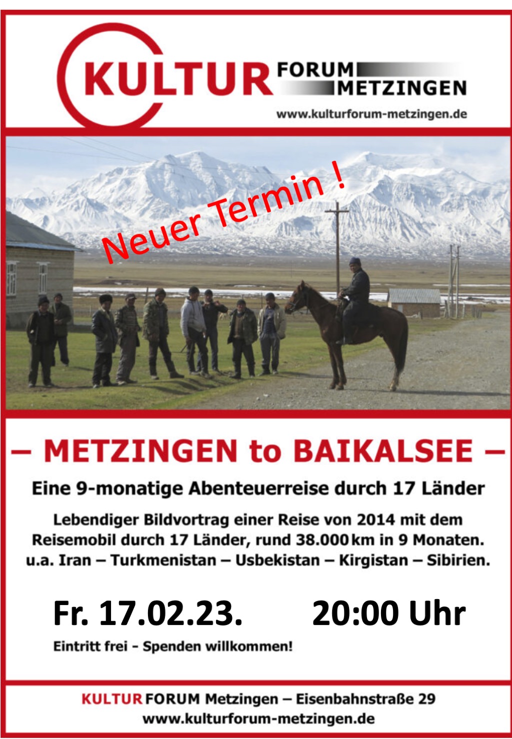17.02. 20 Uhr: Neuer Termin für abgesagte Veranstaltung „Metzingen to Baikalsee“ im KuFo Metzingen!