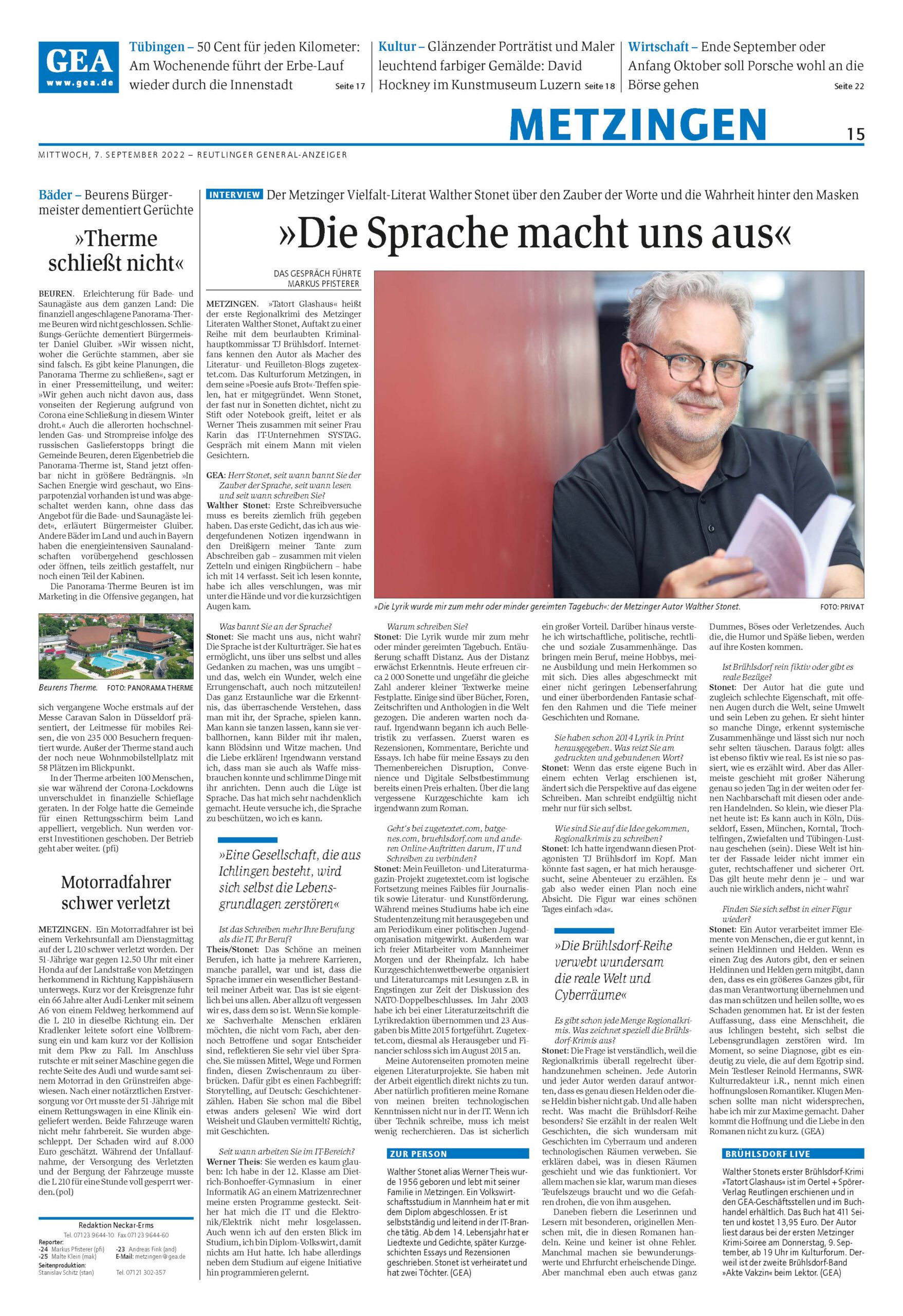 Originalinterview mit Walther Stonet von 07.09.2002 im Reutlinger GEA