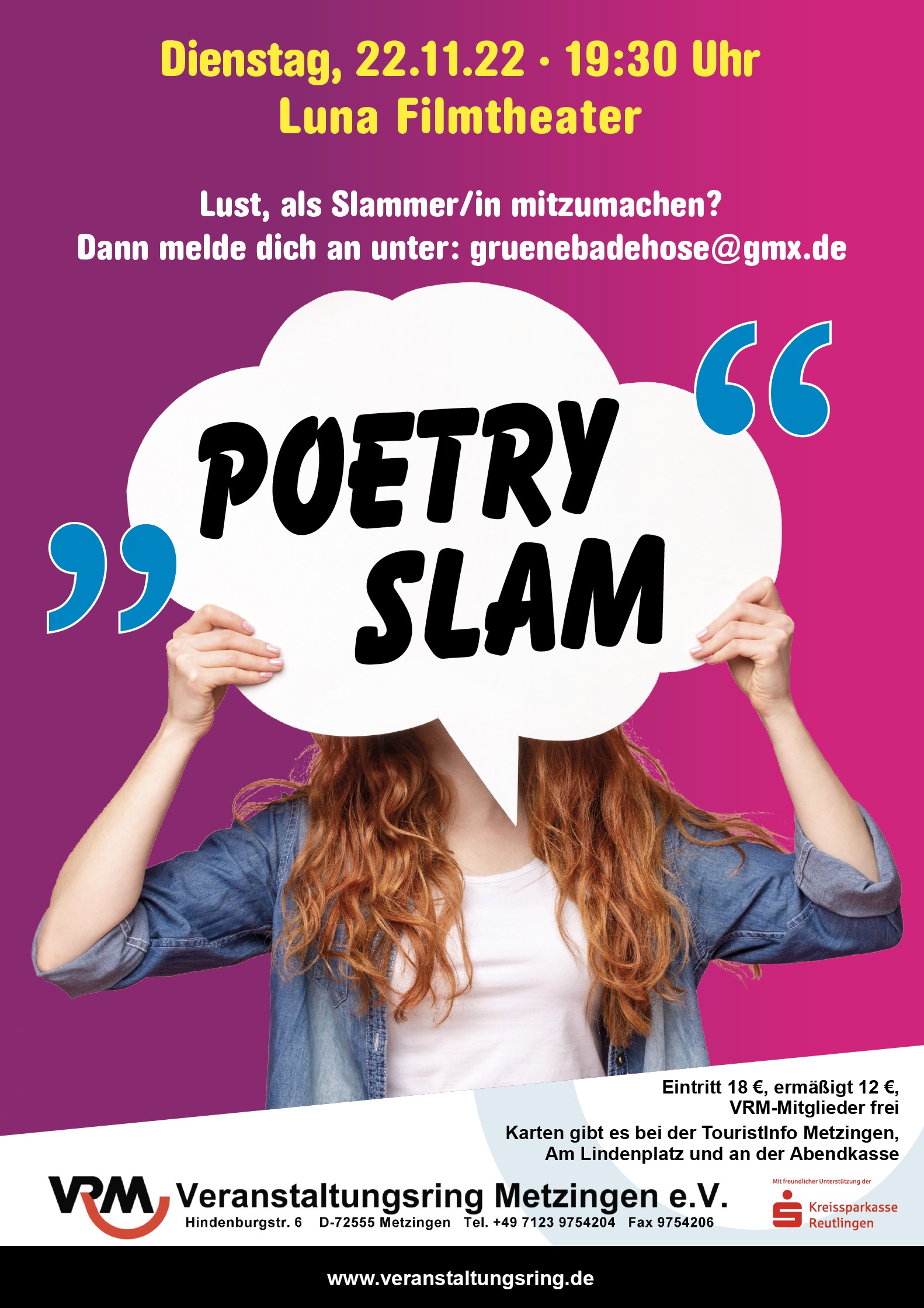22.11.22 19:30 Uhr Luna Filmtheater – Poetry Slam des VRM